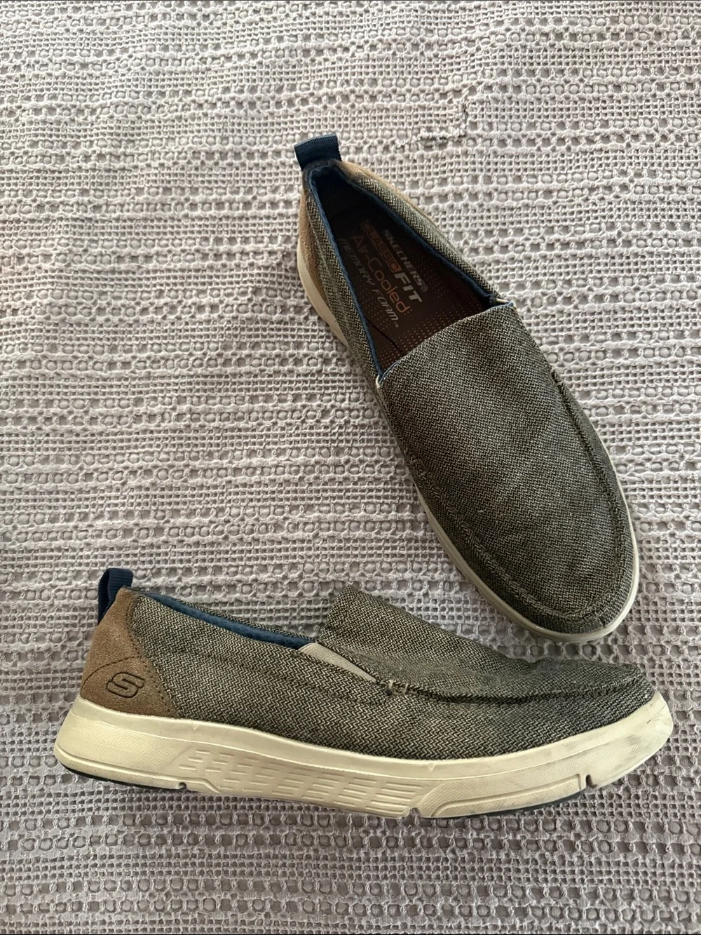 Skechers Men’s Olive Canvas Memory Foam Slip Ons 11